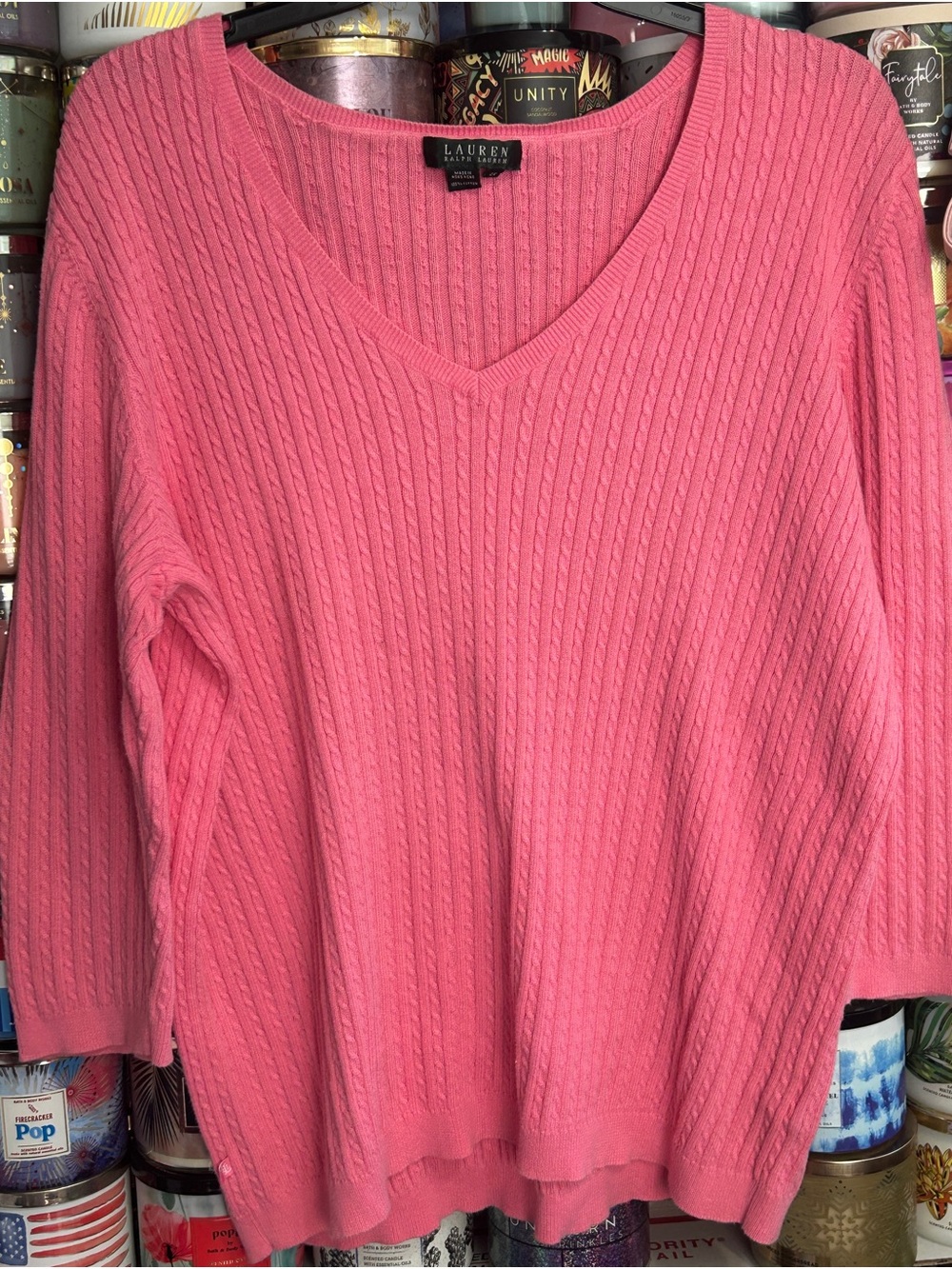 Ralph Lauren Pink Cable-Knit V-Neck Sweater